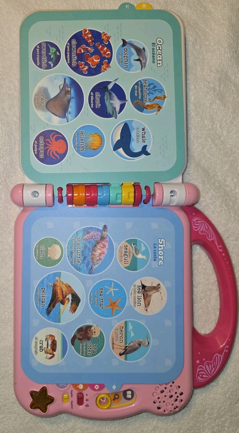 Leap Frog 100 Animals Book – Electronic Toy English/Spanish Pink TESTED Working