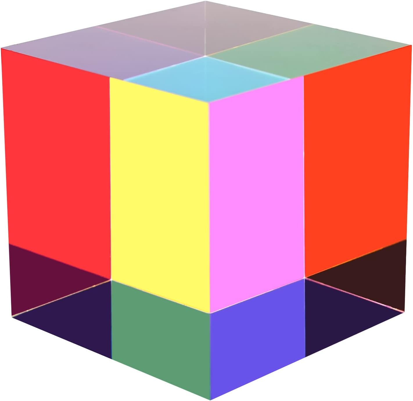 CMY Color Cube, 2.75 Inch (70Mm) Mixing CMYK Cube, Colorful Magic Acrylic Prism