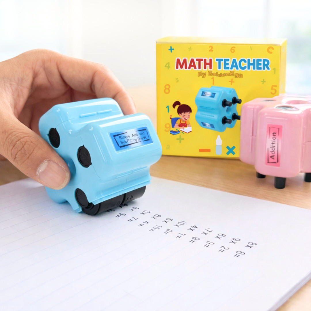 GoldenEgg Math Teacher 4-in-1 Stamp Roller for Kids Ages 5-10 (PINK)
