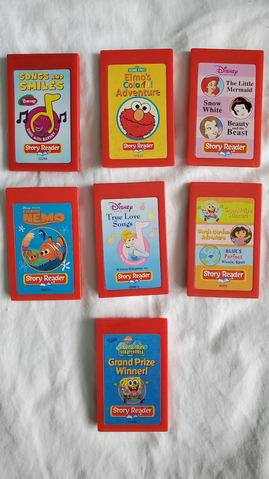 Story Reader System Lot-14 Books-7 Cartridges-Backback-Disney, SpongBob More