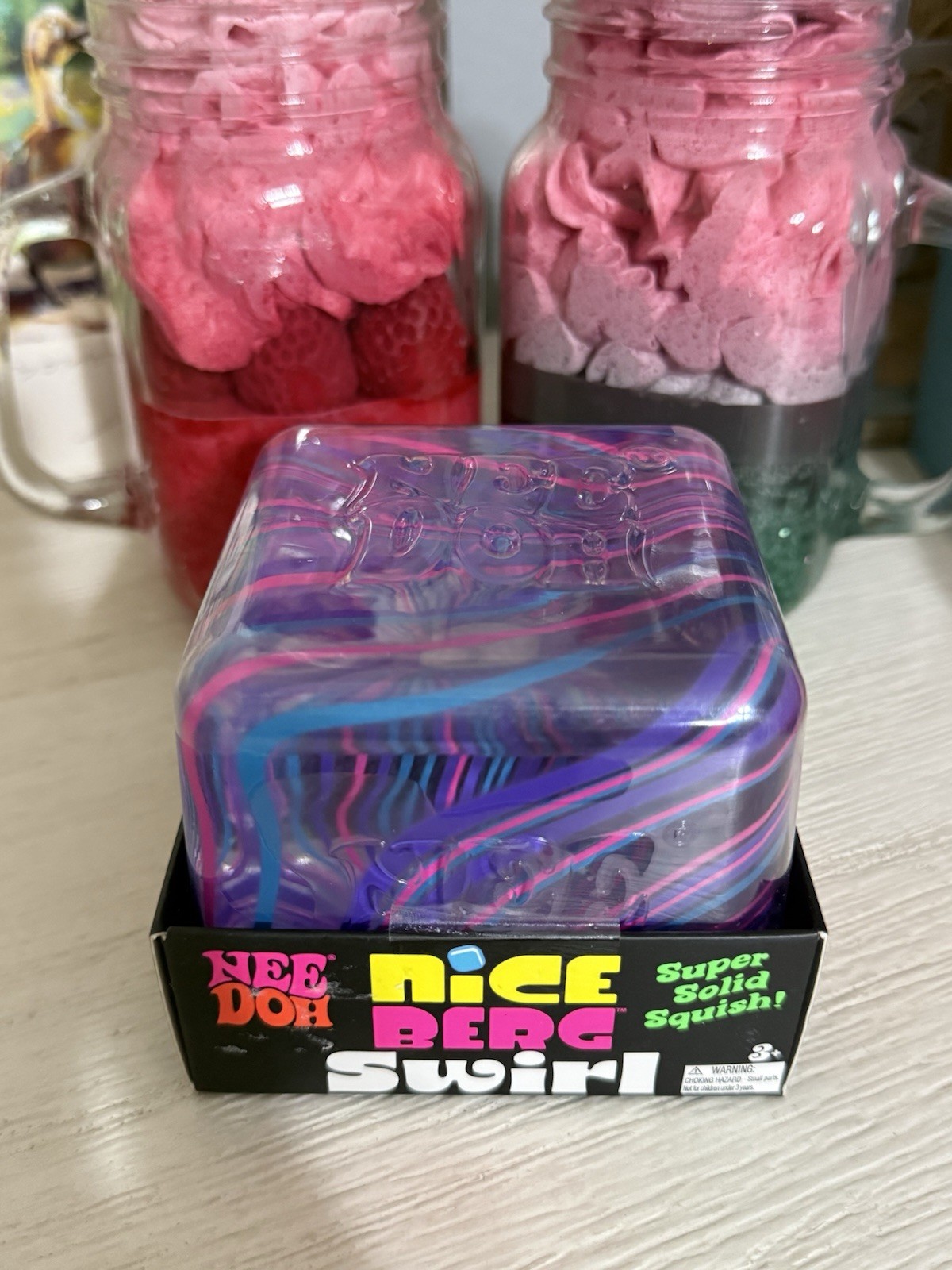 NeeDoh Nice Berg Swirl XL Giant Nee Doh Squishy Swirl Cube Purple Pink Blue