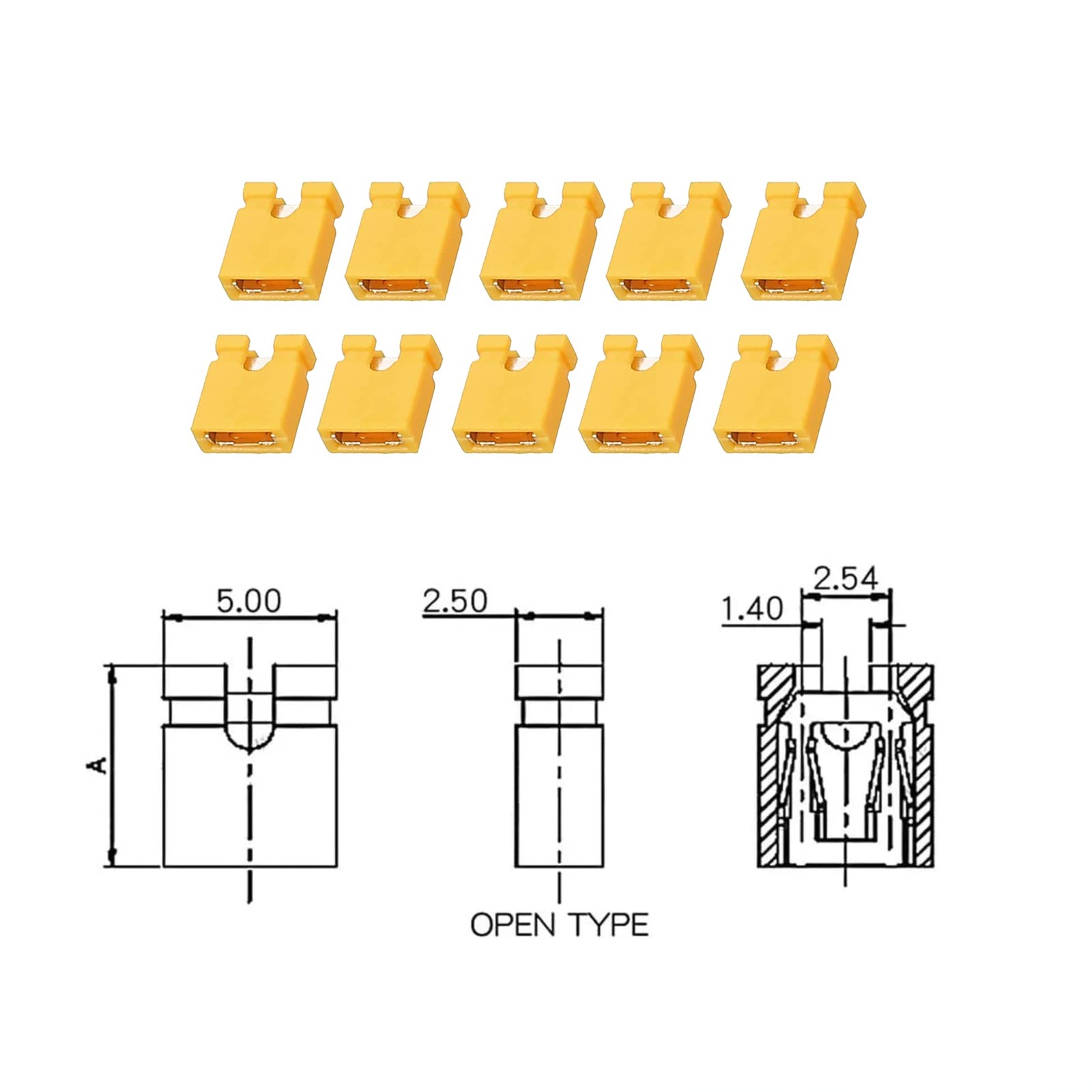 California JOS 100 PCS Jumper Caps Kit 2.54mm Standard 100 PCS, Yellow