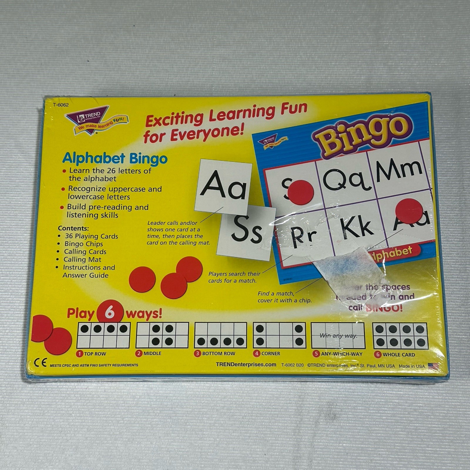 Trend Enterprises Alphabet Bingo 3-36 Players Ages 4+ New In Box 6 Ways To Play