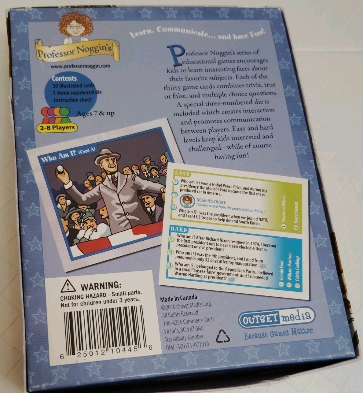 Professor Noggin’s Presidents of the United States Card Game ages 7+ 2-8 players