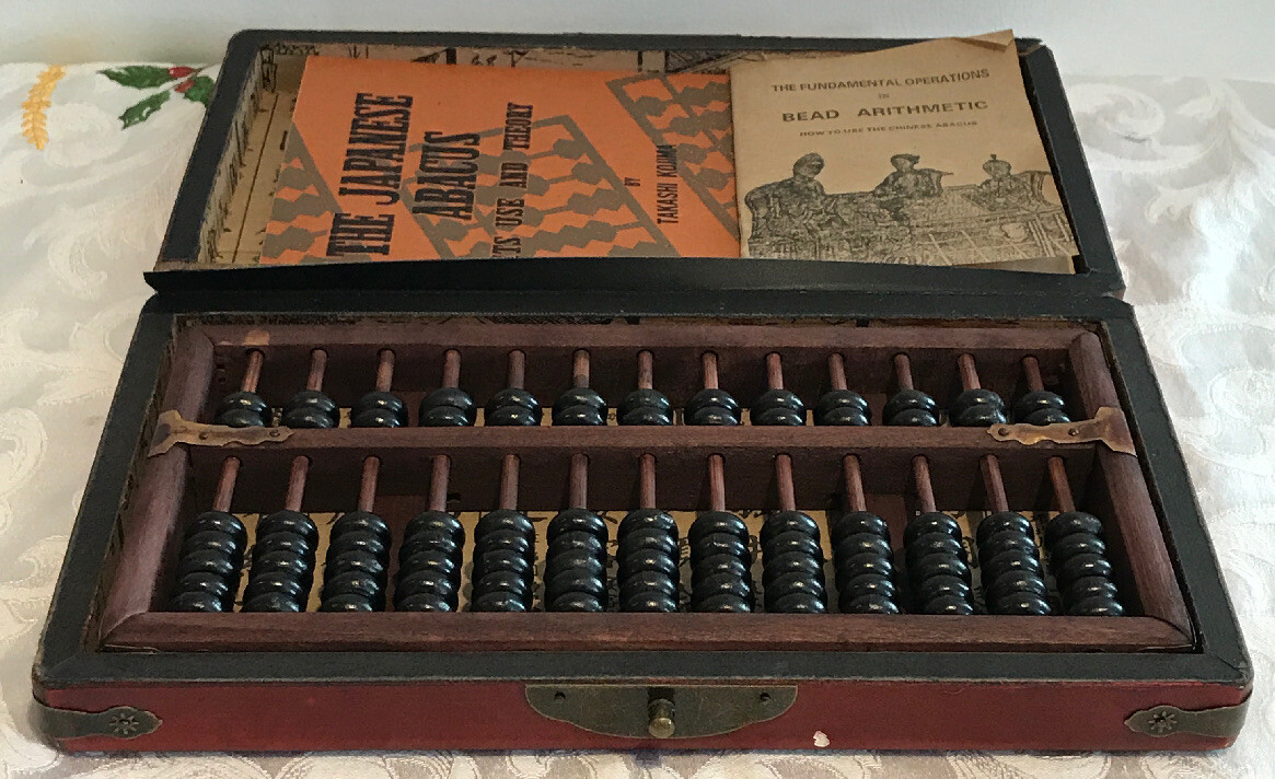 Chinese Abacus HAND dragon phoenix leather wood box
