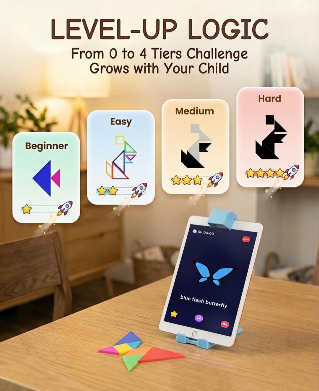 STEM Toys for Kids Ages 4-6, AR Tangram Puzzles with 1000+ Combinations