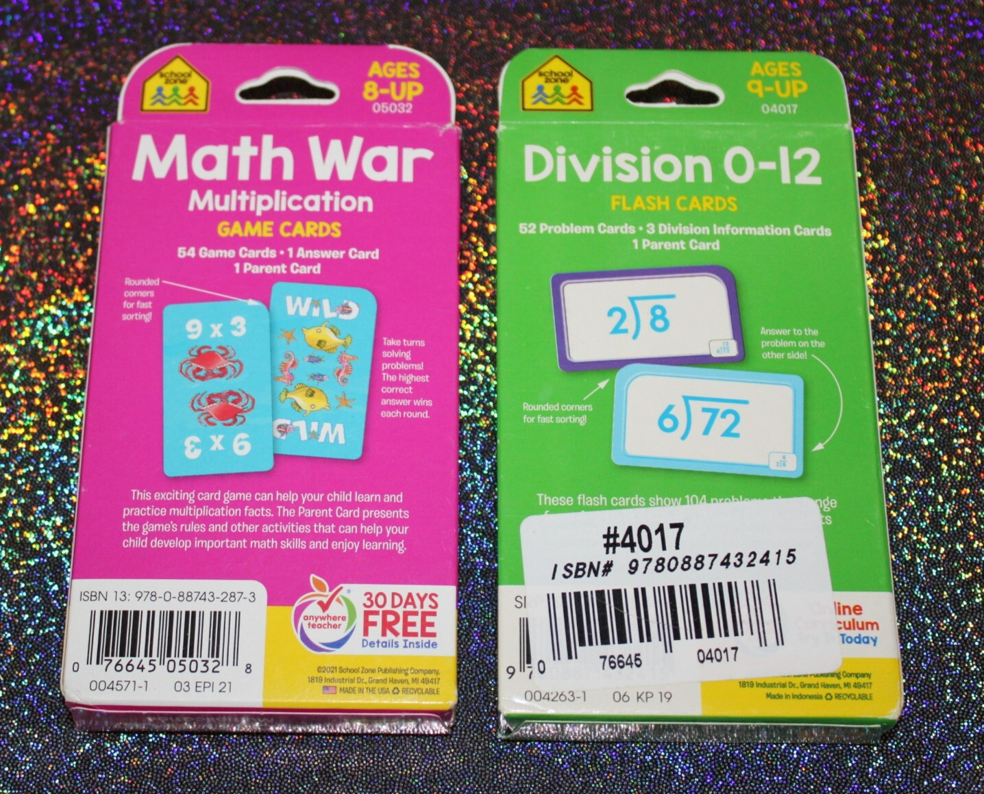 School Zone Math Flash Cards Division Multiplication Game Grades 3-4 Ages 8-9
