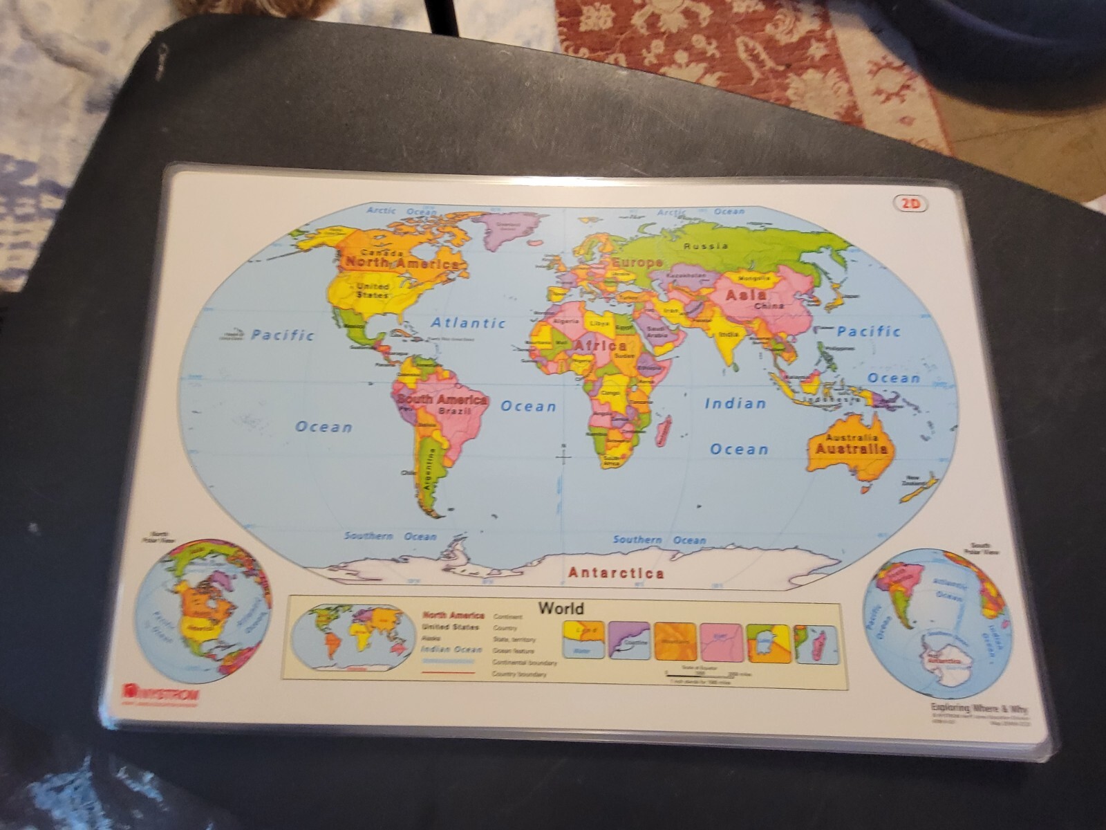 17″X11″ Laminated Double Sided United States 2C & World Map 2D Nystrom Teacher