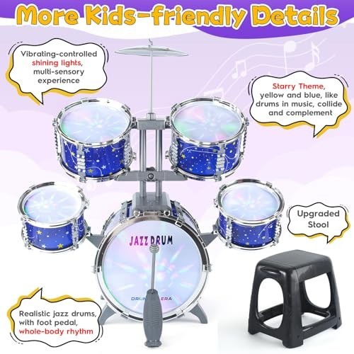 Upgraded Kids Drum Set – Light Up Musical Toy for Toddlers 1-7, Jazz Drums for B
