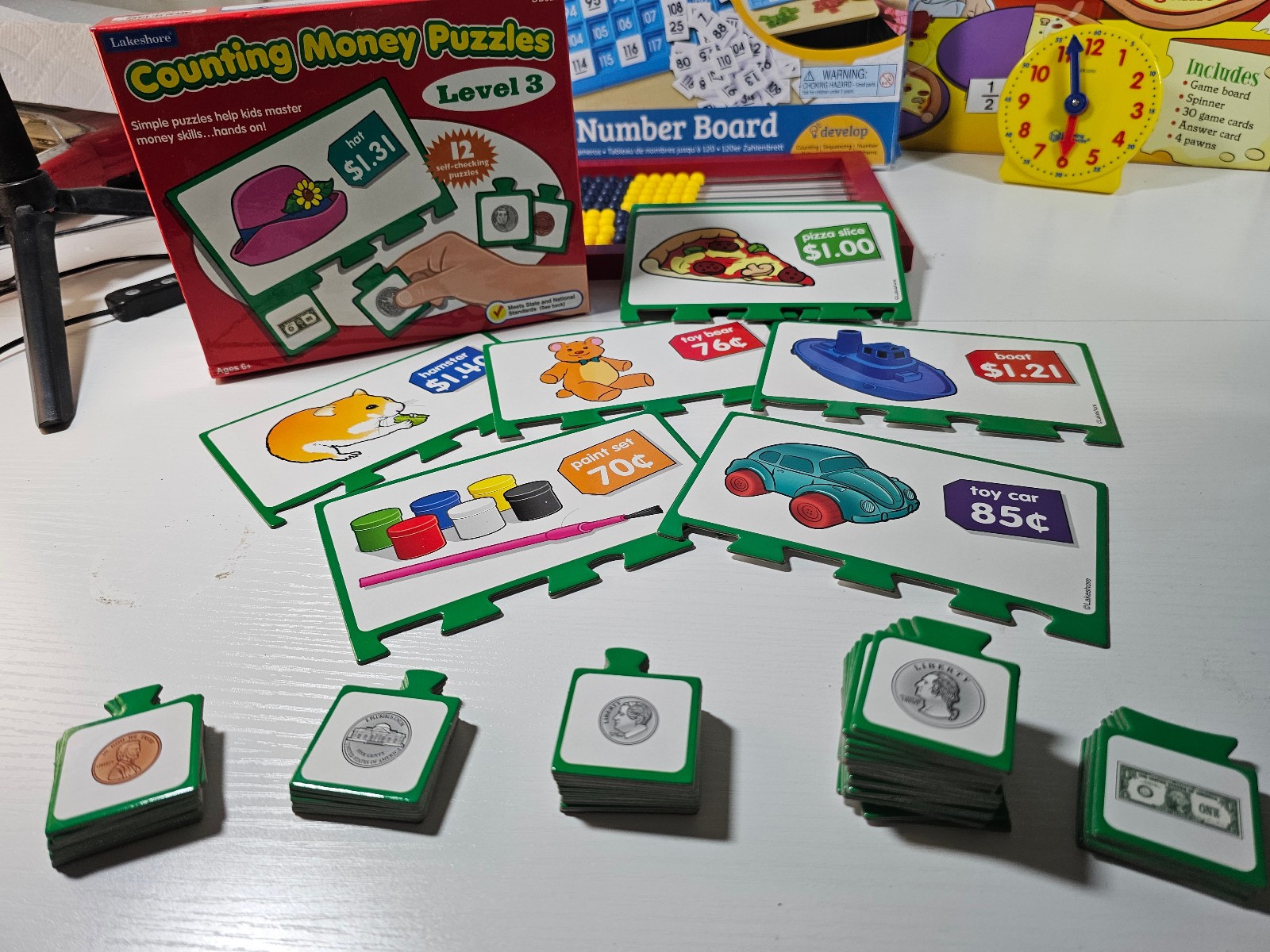 LOT Fraction Pizza Game, 120 Number Board, Abacus, Money Puzzle Homeschool