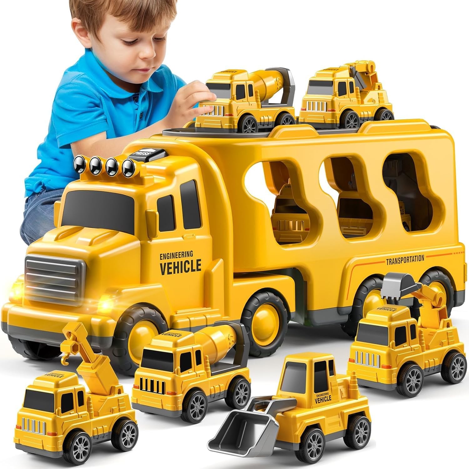 JUKUDAHU Trucks for Toddlers 2-4 13.3 x 4.3 x 5.7 inches, 5 Construction Cars