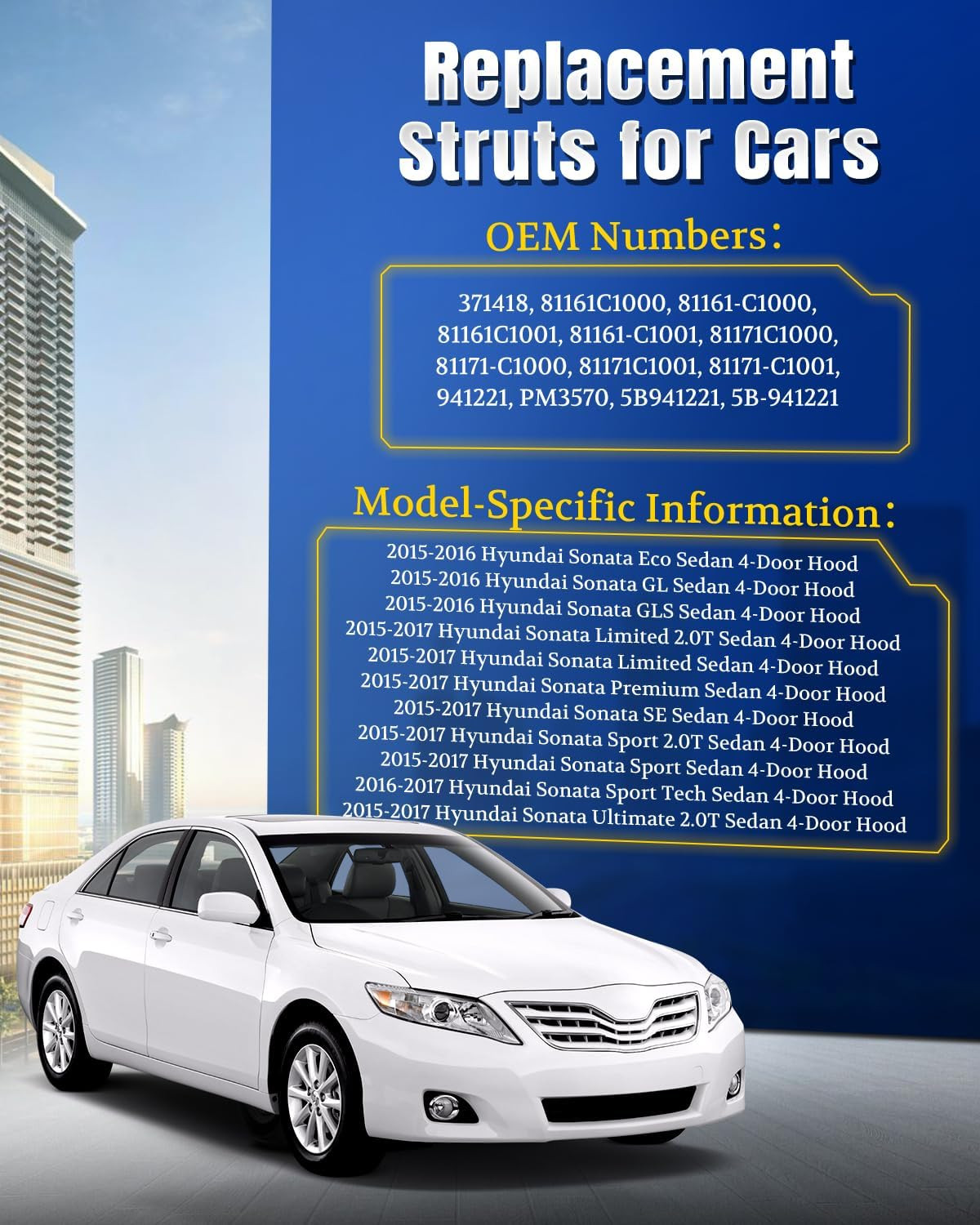Qty(2) Hood Struts Lift Support Campatible with 2015 2016 2017 Hyundai Sonata Al