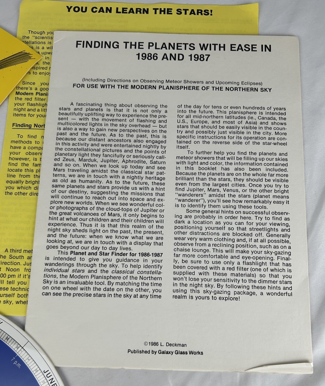 Modern Planisphere Of The Northern Sky With Instructions Stars Planets 1986 1987