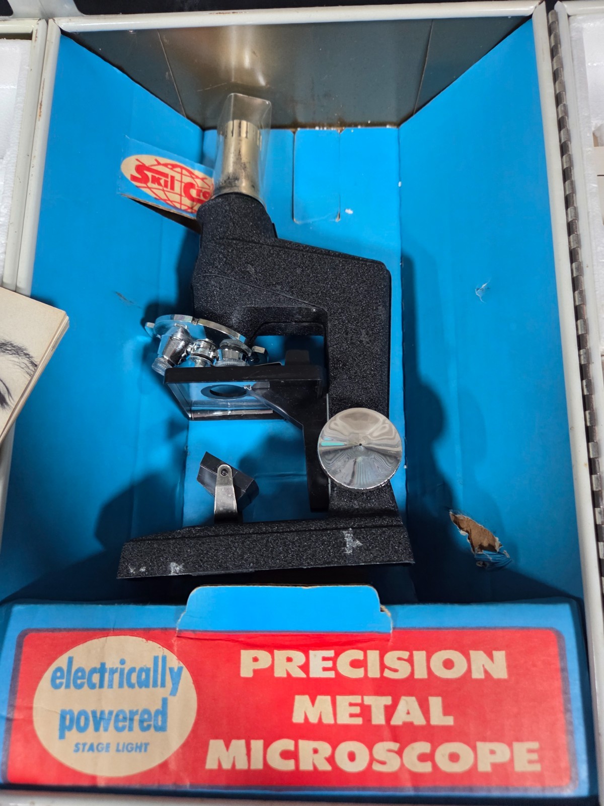 1960’s ​Vintage Skil Craft Microscope lab science toy hobby metal case