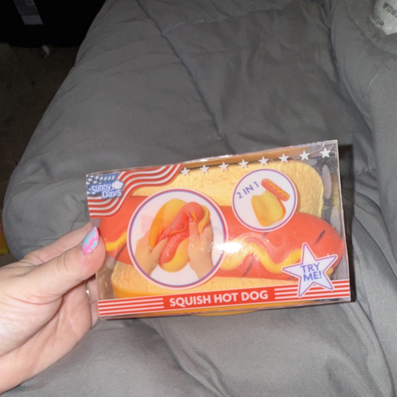 Sunny Days Squish Hot Dog 2-in-1 Tactile Squeeze Toy, Yellow/Red/Orange, 4+