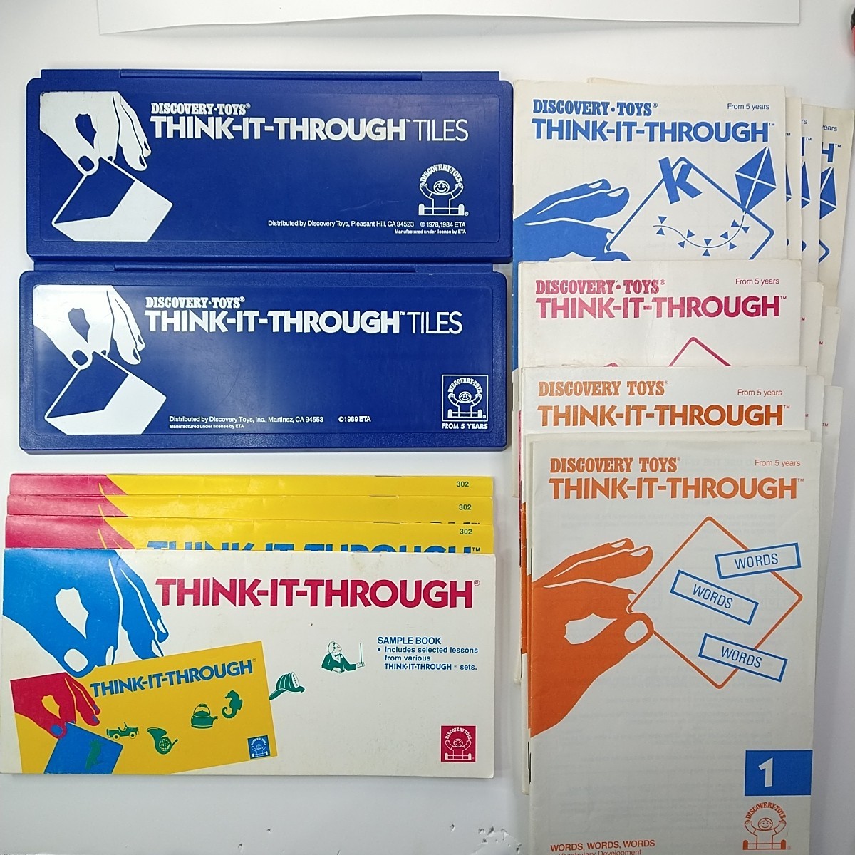 Vintage 1979-1980s Think-It-Through Tiles & 17 Book Lot Phonics Math Words More