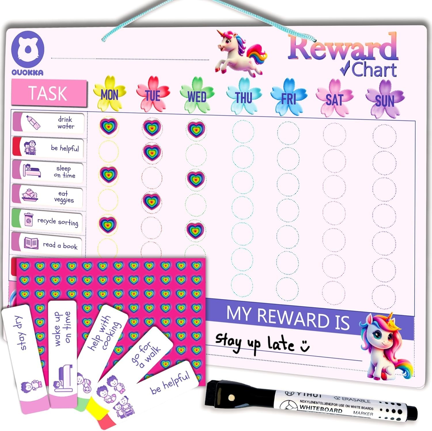 Magnetic Kids Chore Chart – Behavior Chore Chart for Kids at Home – Pink Rewa…