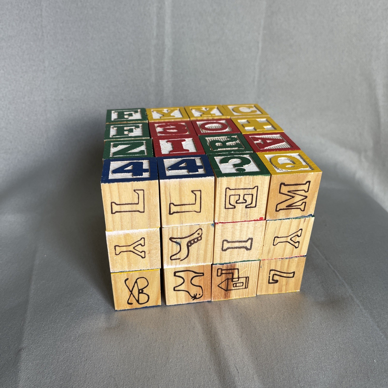Vintage Schylling 48ct Wood Alphabet Blocks In Wood Box