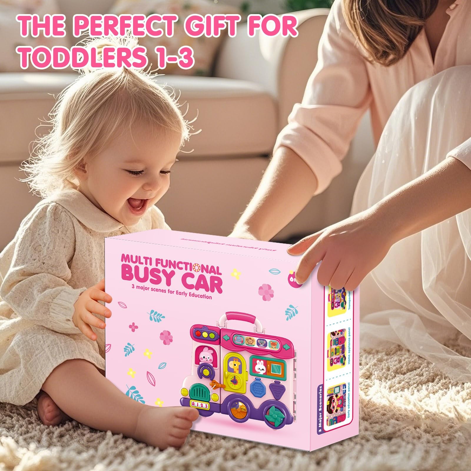 Baby Busy Board for 1-2 Year Old Boy Girl Gift,Musical Toddler Medium, Pink