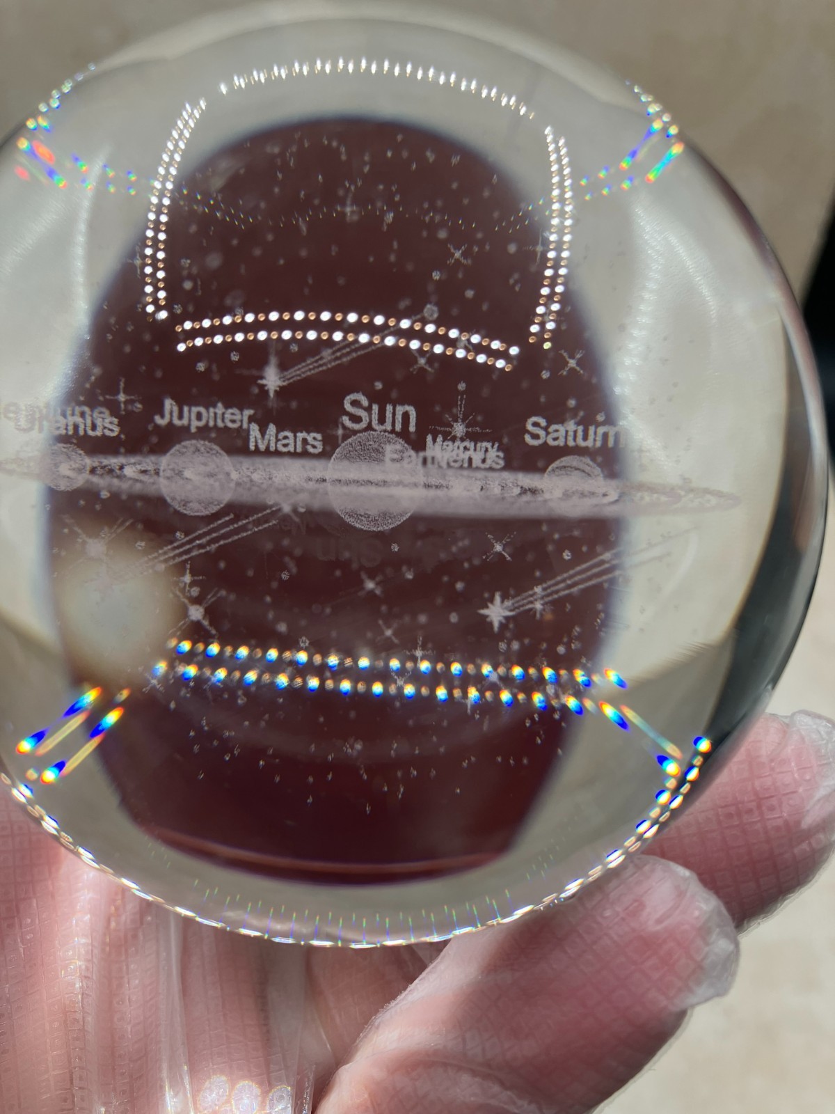 3D Solar System Crystal Ball Laser Planets Paperweight 3.5″