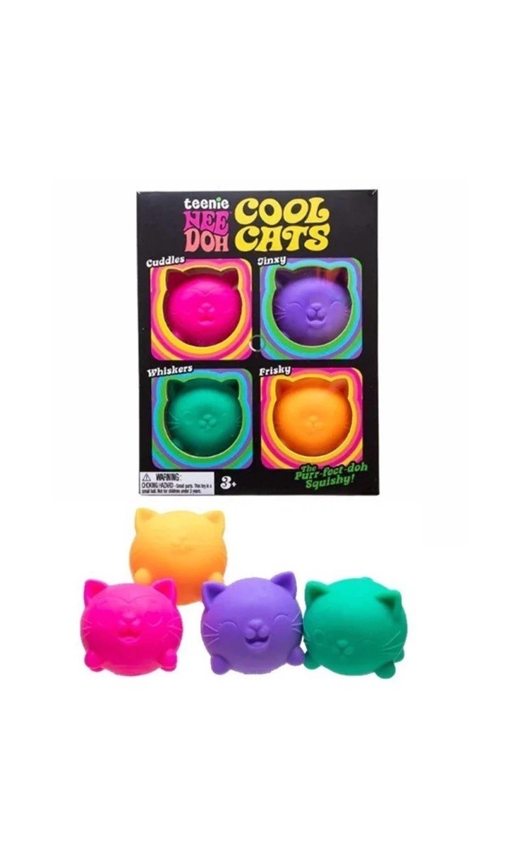 Teenie NeeDoh Cool Cats 4 Pack, Four Schylling Nee Doh Mini Cats 100% AUTHENTIC