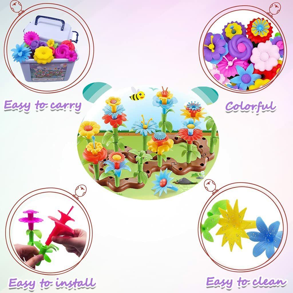 104 Pcs Flower Garden Building Toys with Carrying Case and Watering Can