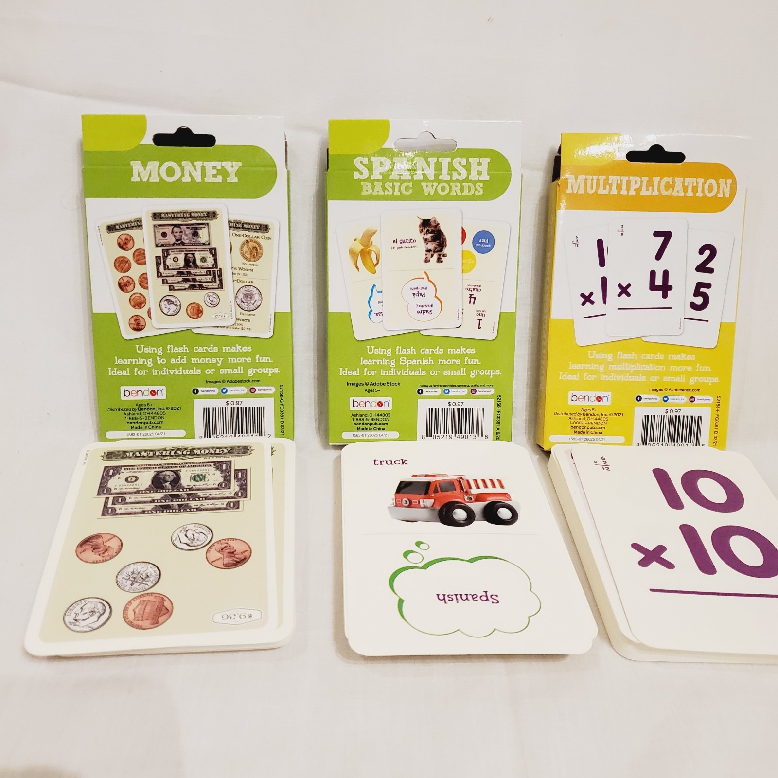 Set Of 3 Bendon Flash Card Decks Addition Alphabet Money 36 Cards Per Box
