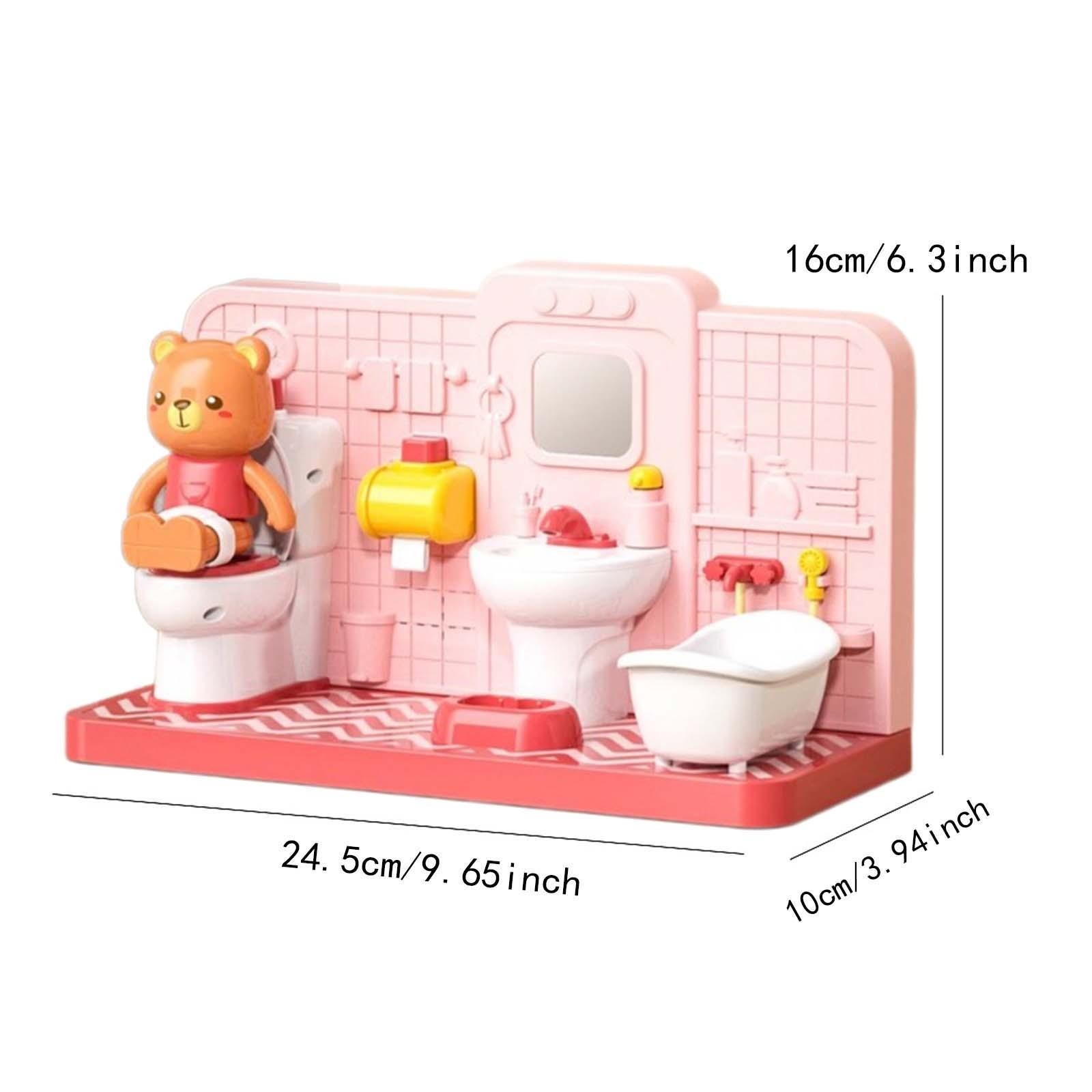 Dollhouse Furniture Set Miniature Toilet Toy Crafts with Bear Restroom