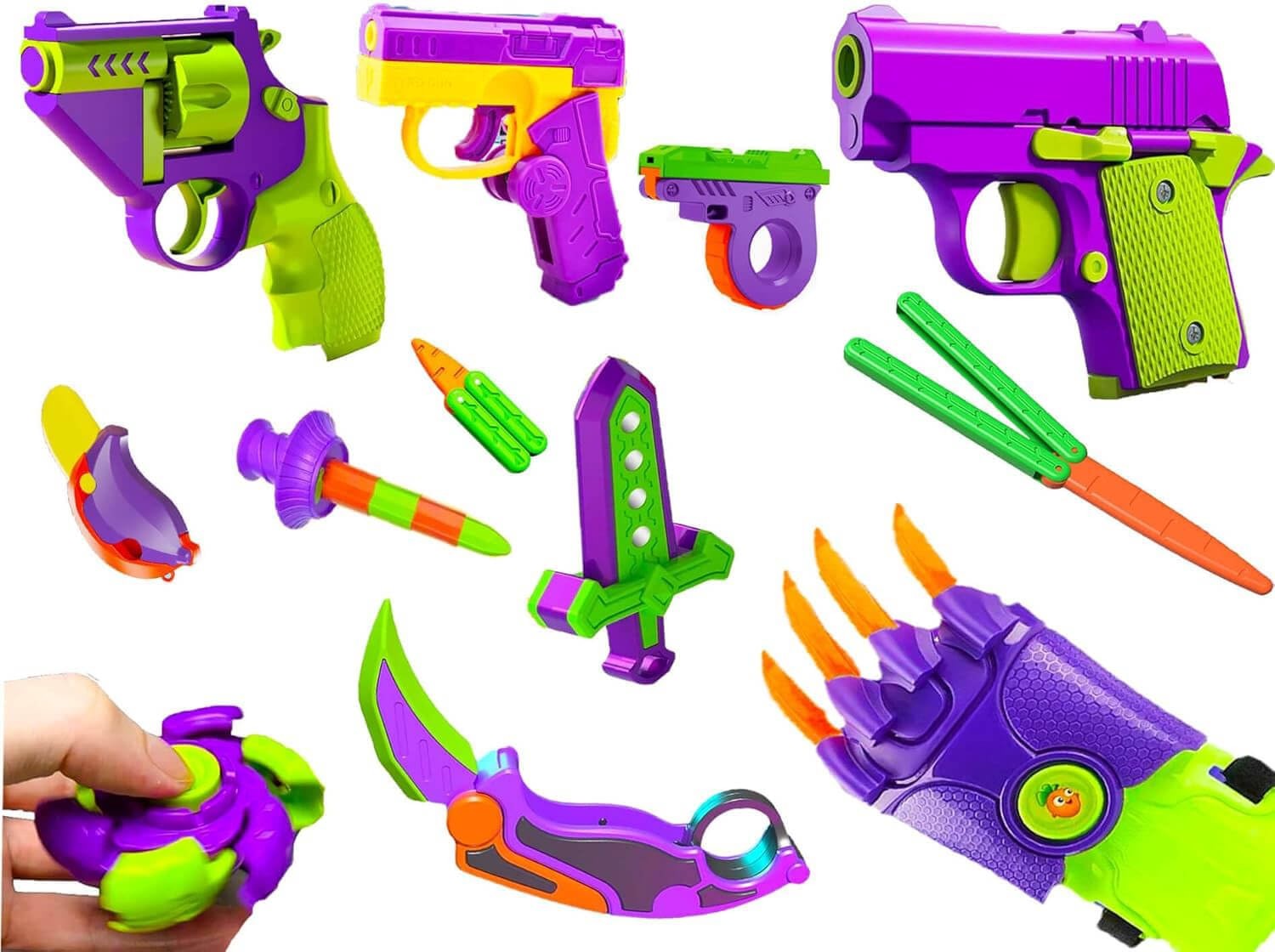 12 PCS Fidget Gun Toys Set, Kids for Boys Age 3-8, Prizes Small