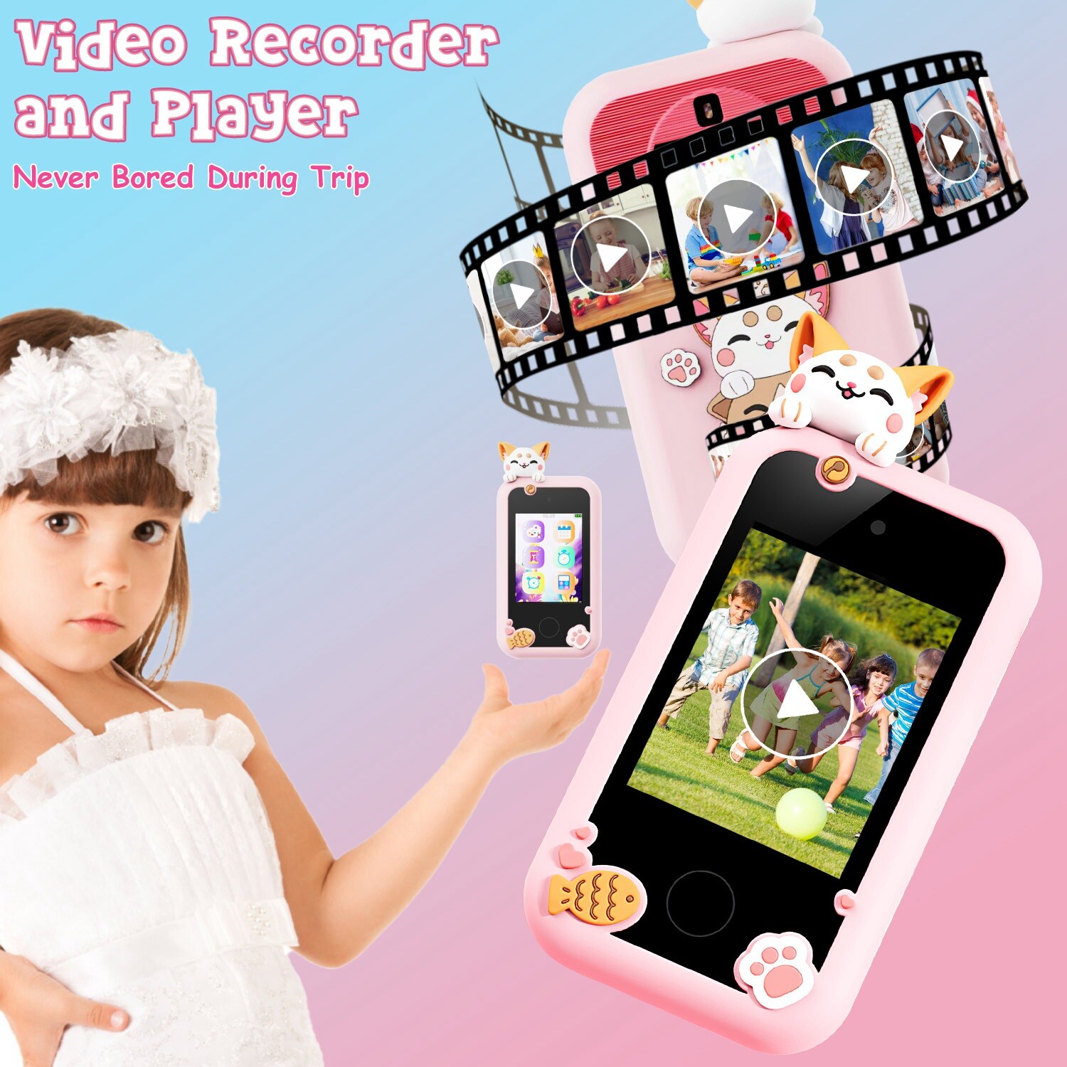 Shockproof Kids Smart Phone for Girls Boy Ages 3-9 Touchscreen Dual Camera Phone