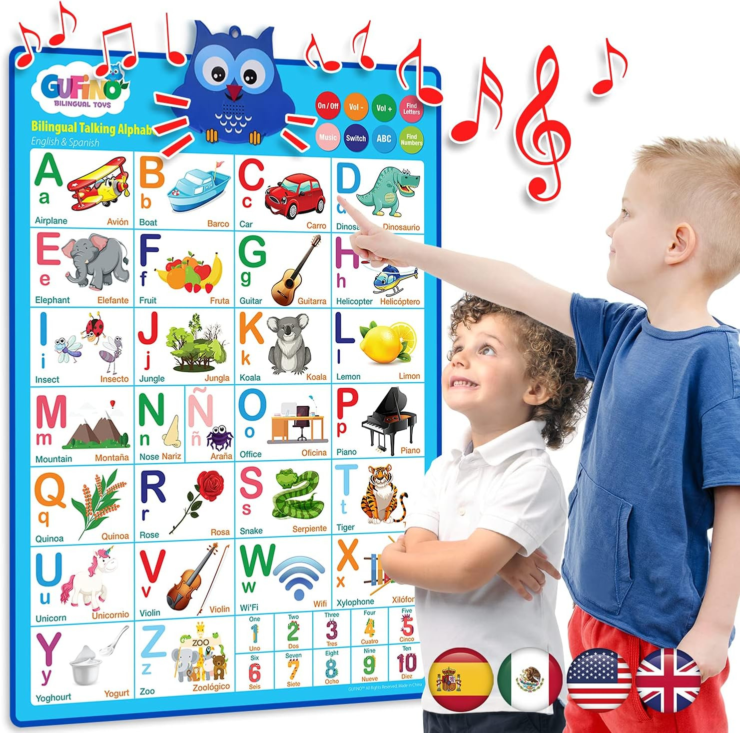 Alphabet Wall Chart – Bilingual Toys with Interactive Touch Buttons for Independ