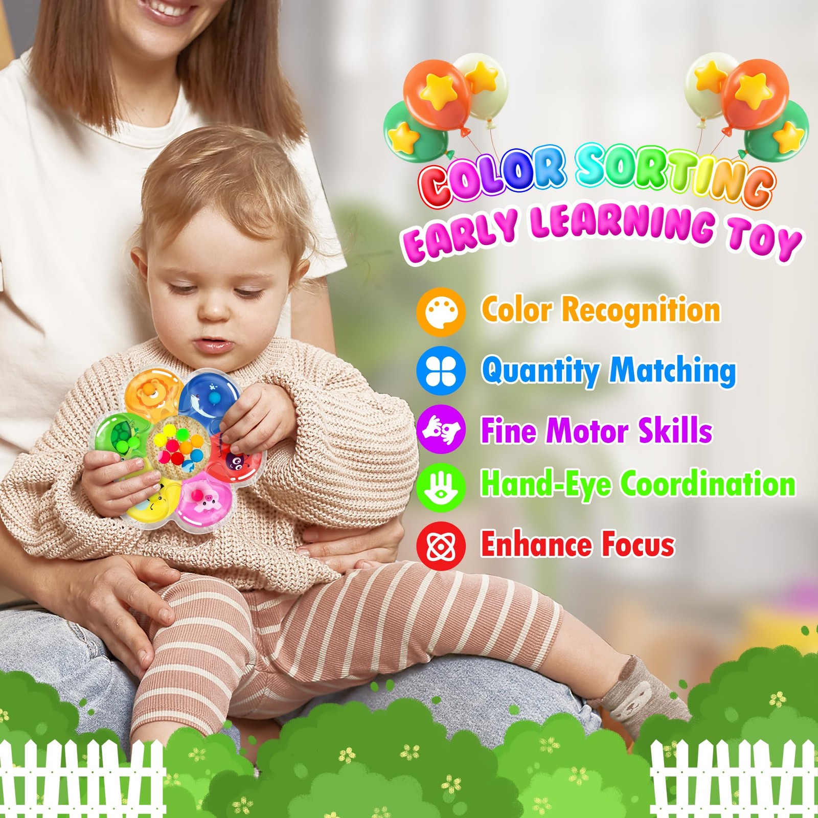 MORECOLL Color Sorting 6.8 inches, Orange, Blue, Red, Pink, Yellow, Green