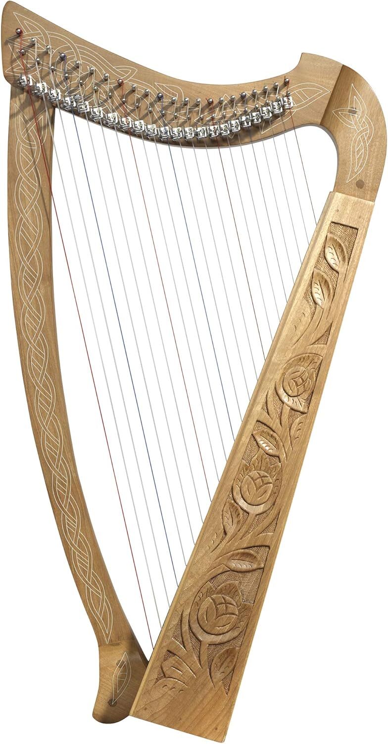 Design Toscano Celtic Knot Walnut Heather Harp Instrument and Display, 35 Inch,