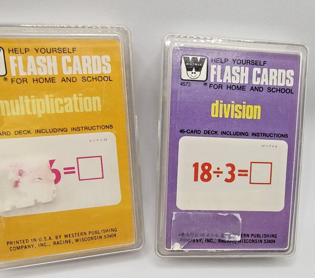 Vtg Whitman Flash Cards Multiplication Division Complete Plastic Cases Lot of 2