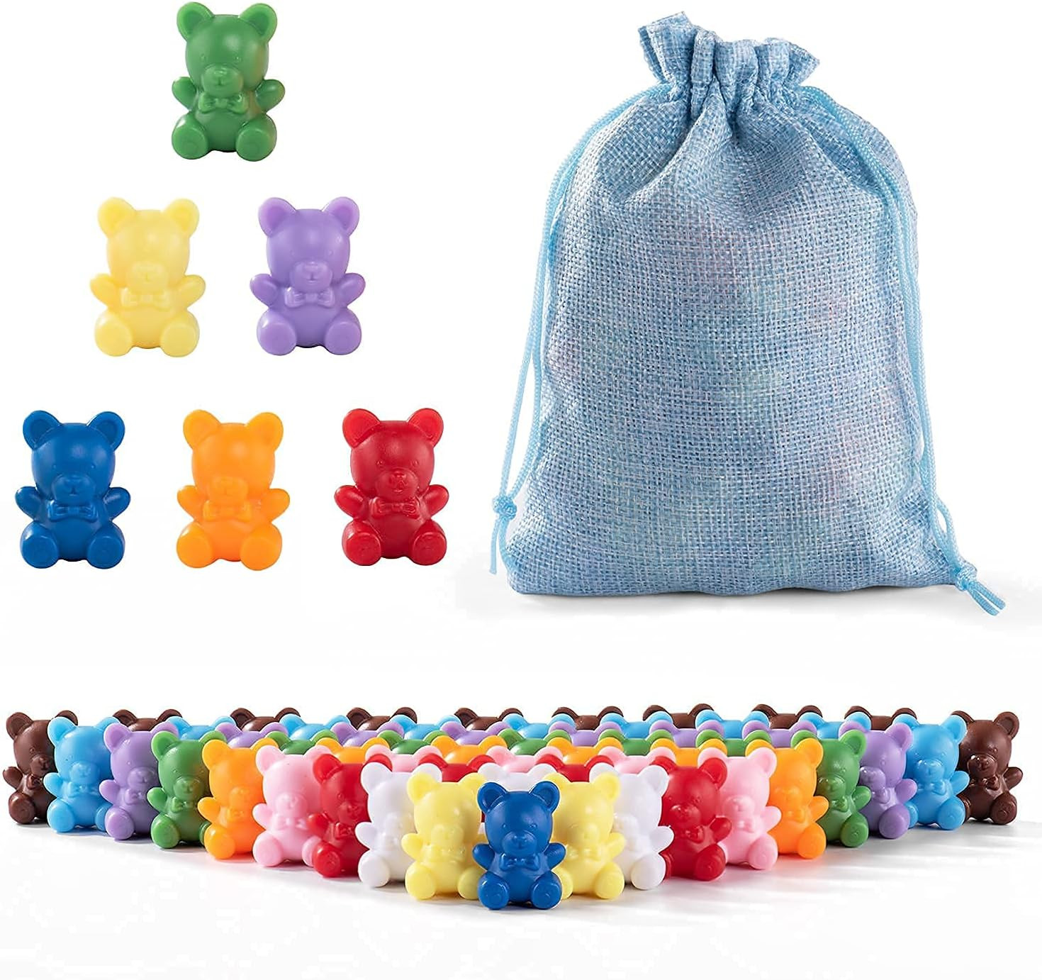 Rainbow Counting Bears Set of 60, 6 Colors Sorting Teddy Plastic Bears Math Mani
