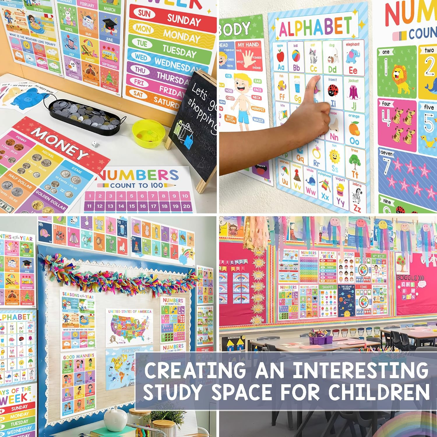 BEAWART 18 Laminated Educational Posters for Toddlers, Preschool Posters for Cla
