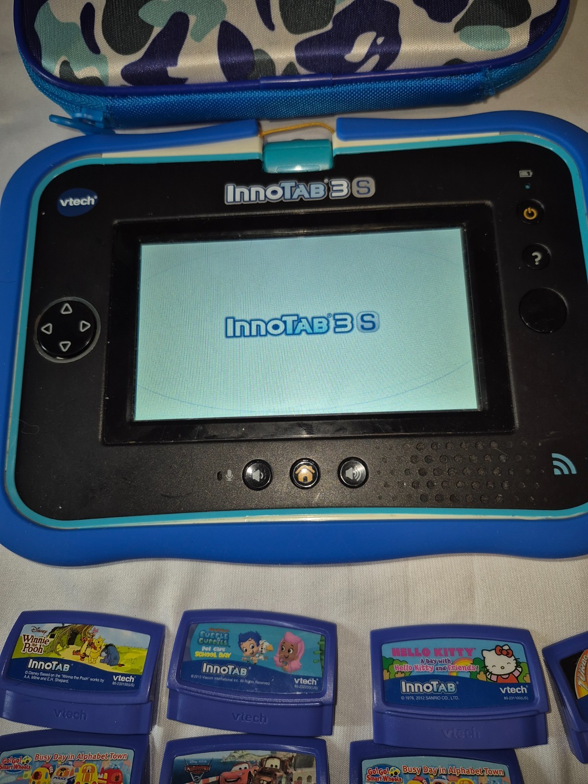 VTech InnoTab 3S Blue Wi-Fi Learning Tablet Bundle w 9 Games Case AC Adapter