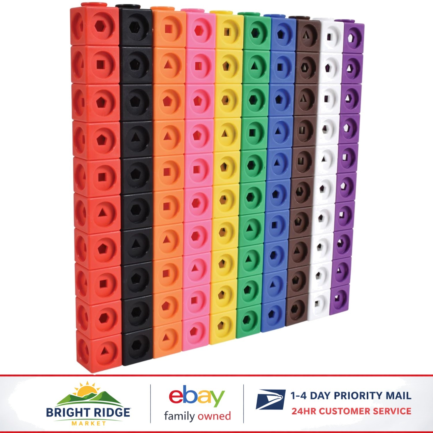 Set of 100 Colorful Math Cubes for Counting Skills and Shape Sorting Activities
