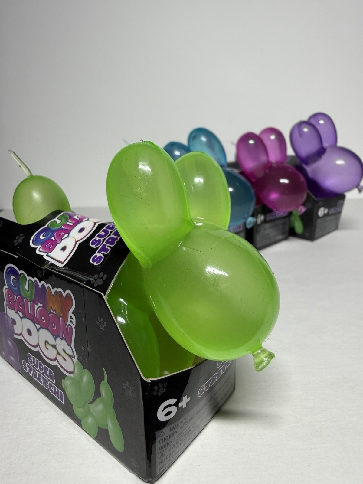 Gummy Balloon Dogs Super Stretchy Toy Blue Pink Purple And Green Set Lot Of 4
