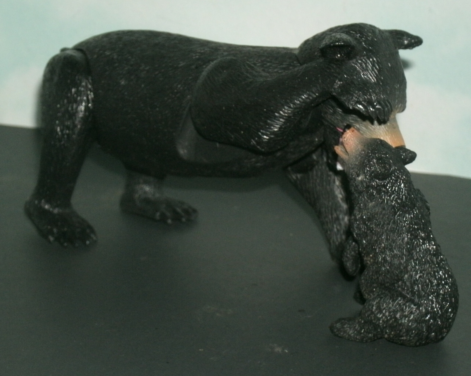 Two Black Bears Plastic Toy Figures (Mother & Cub) Wild Animal Play Miniatures