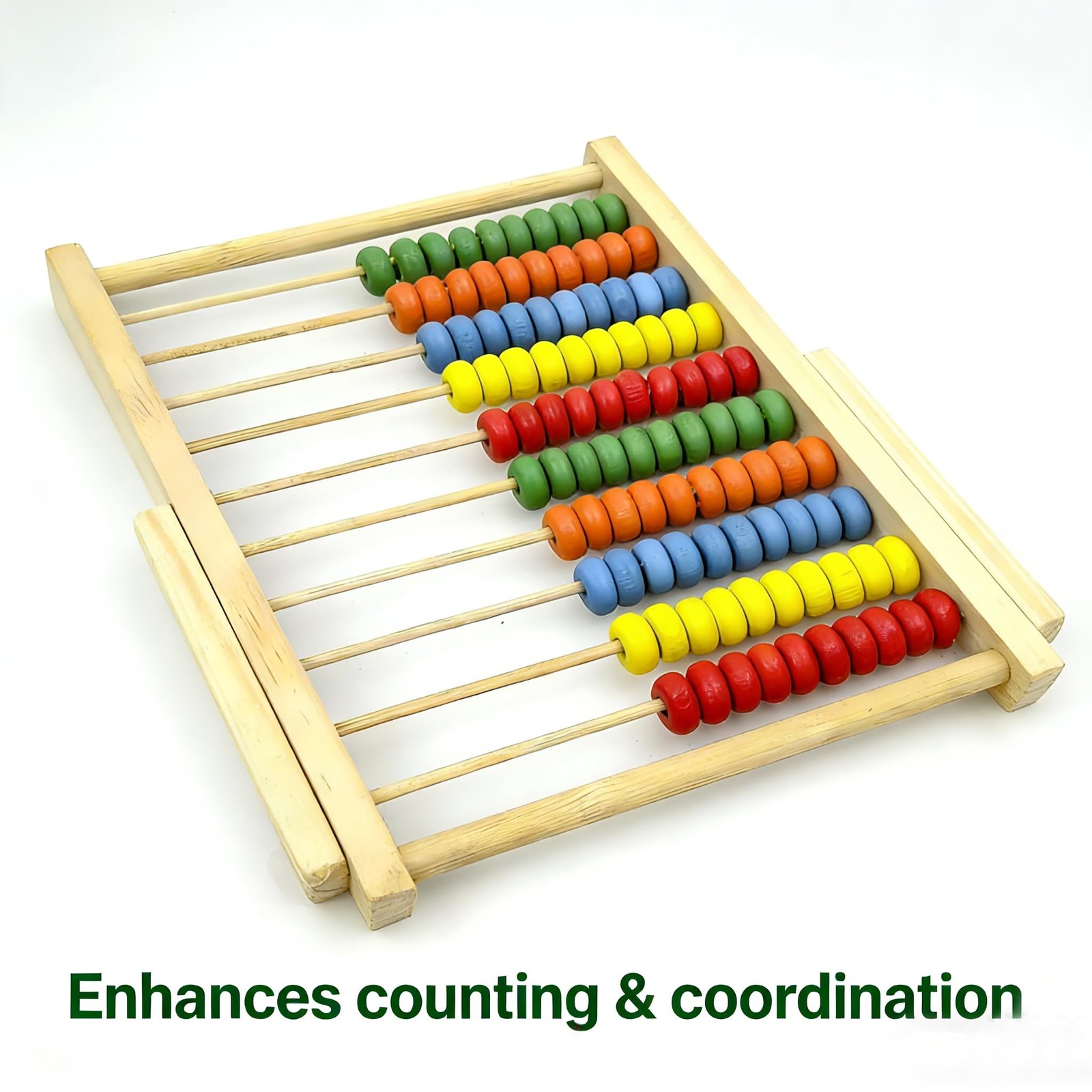 Wooden Counting Frame Abacus for Kids Math Learning – 10 Rows, 8-Inch