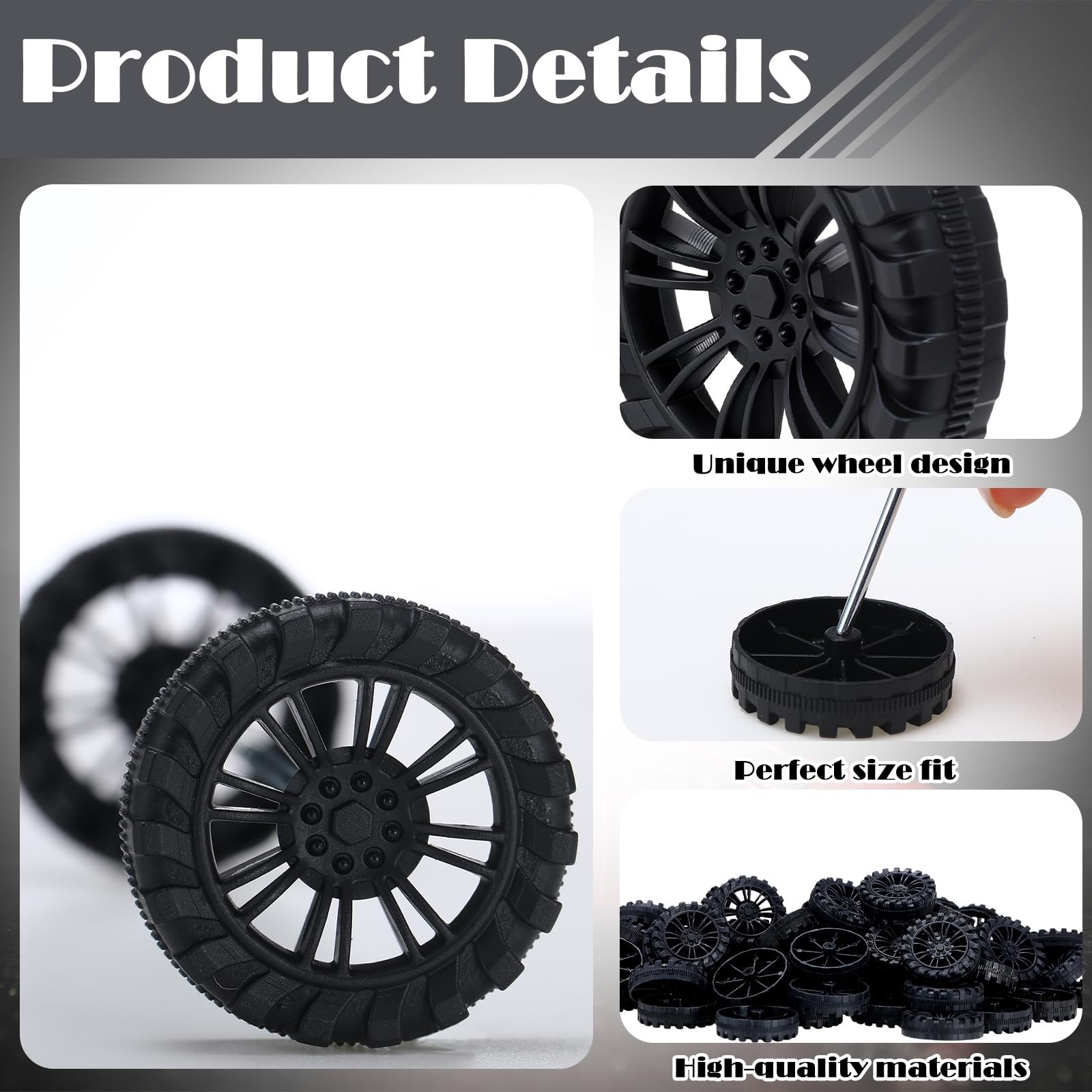 300 Pcs Black Plastic Project Wheels Wooden Car Wheels with 2 mm Hole and 150…