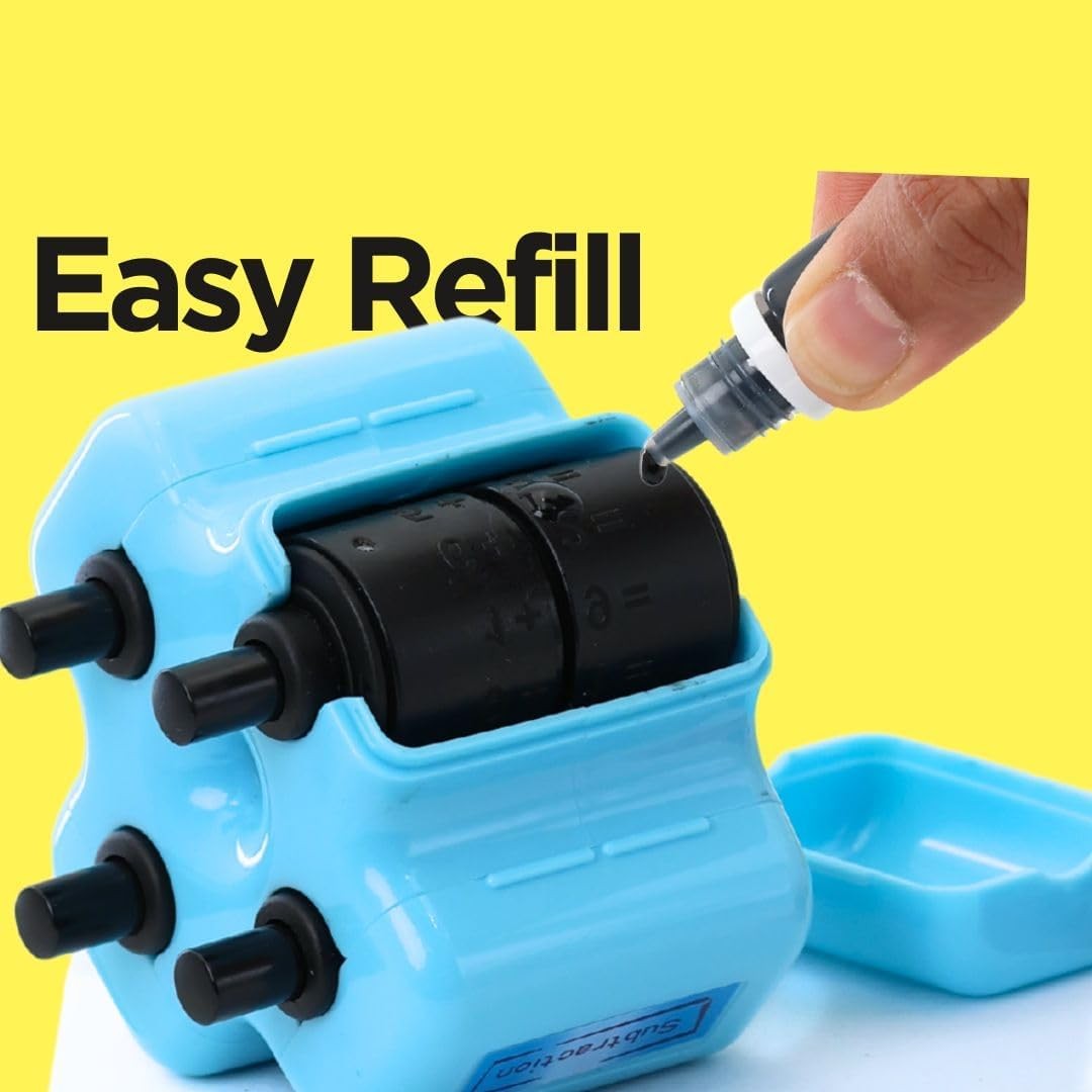 4-In-1 Roller Stamp with Ink for Teaching Math,(+,-,x,÷)Addition,Subtraction,Mul