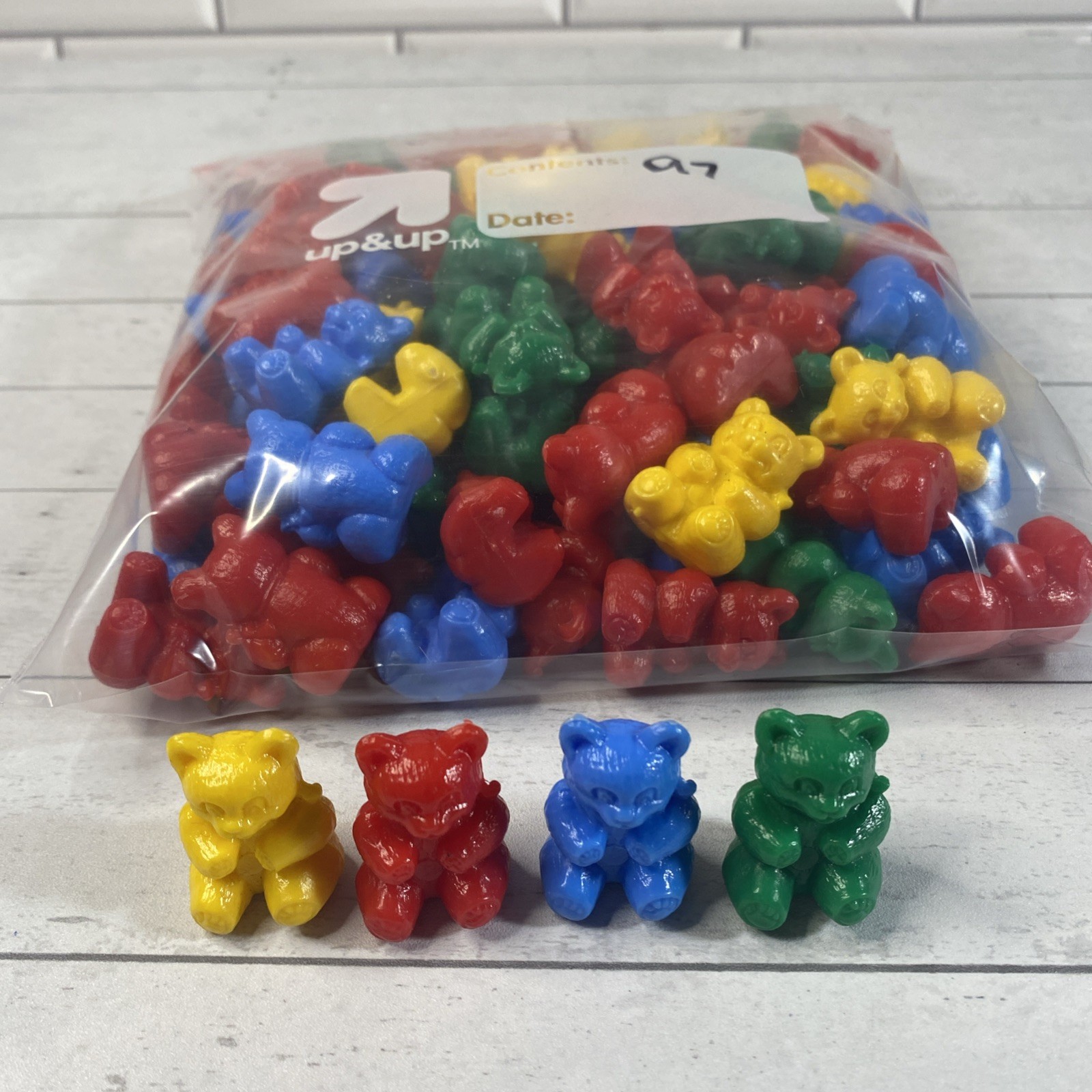 Plastic One Inch Teddy Bear Counters Red Yellow Blue Green Lot Of 97