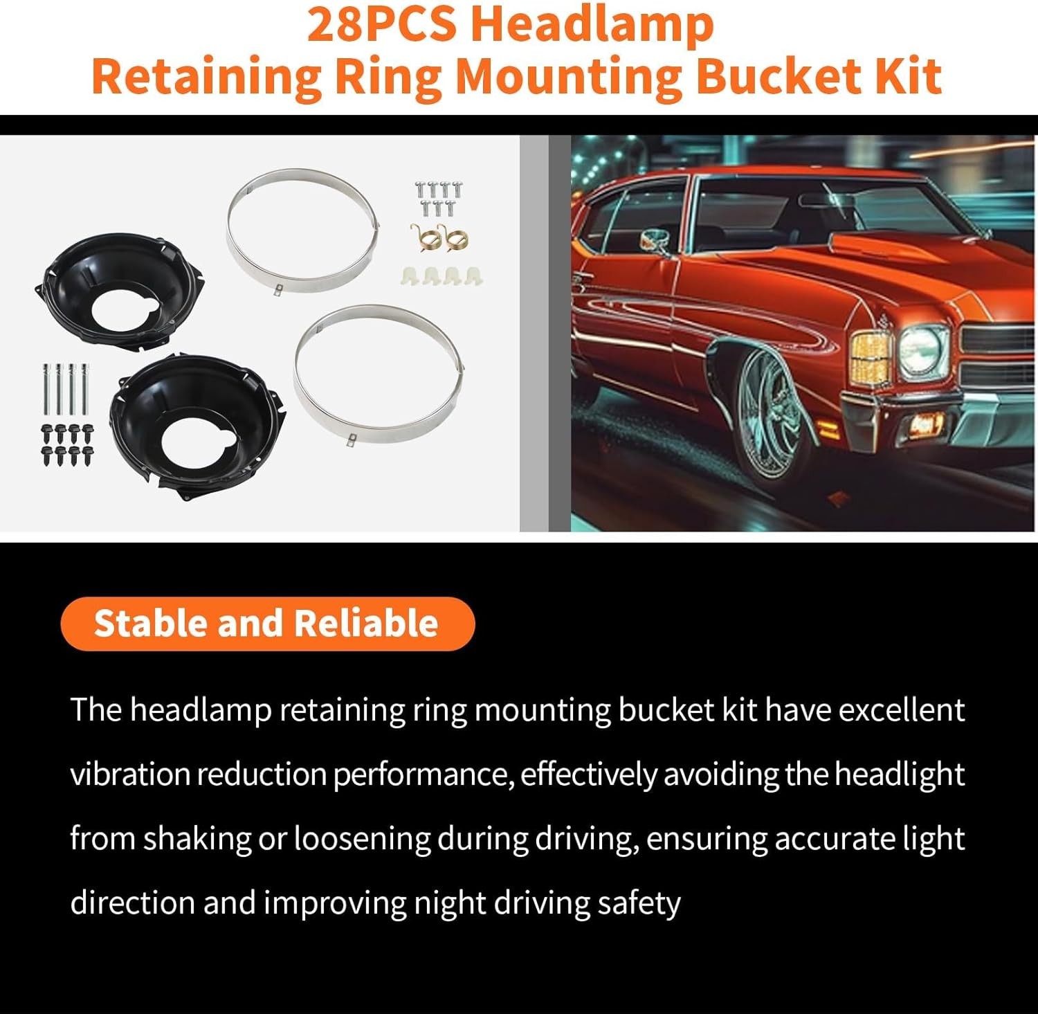 Headlamp Retaining Ring Mounting Retaining Bucket Kit Compatible with 1967-1970