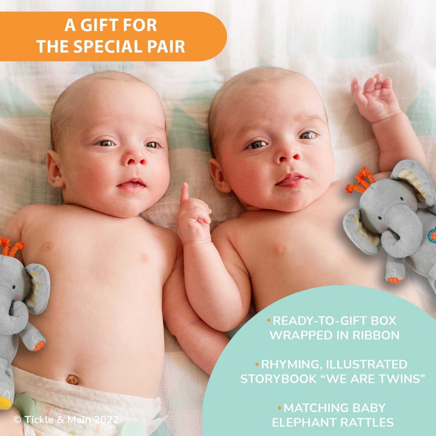 Tickle & Main Baby Gift Set for Twins Newborn & 3 Piece Set, Multicolor