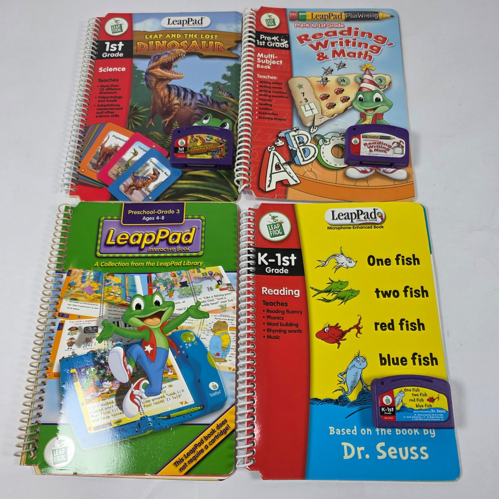 LeapFrog LeapPad Interactive Books & Cartridges Lot Dr Seuss Dinosaur Math