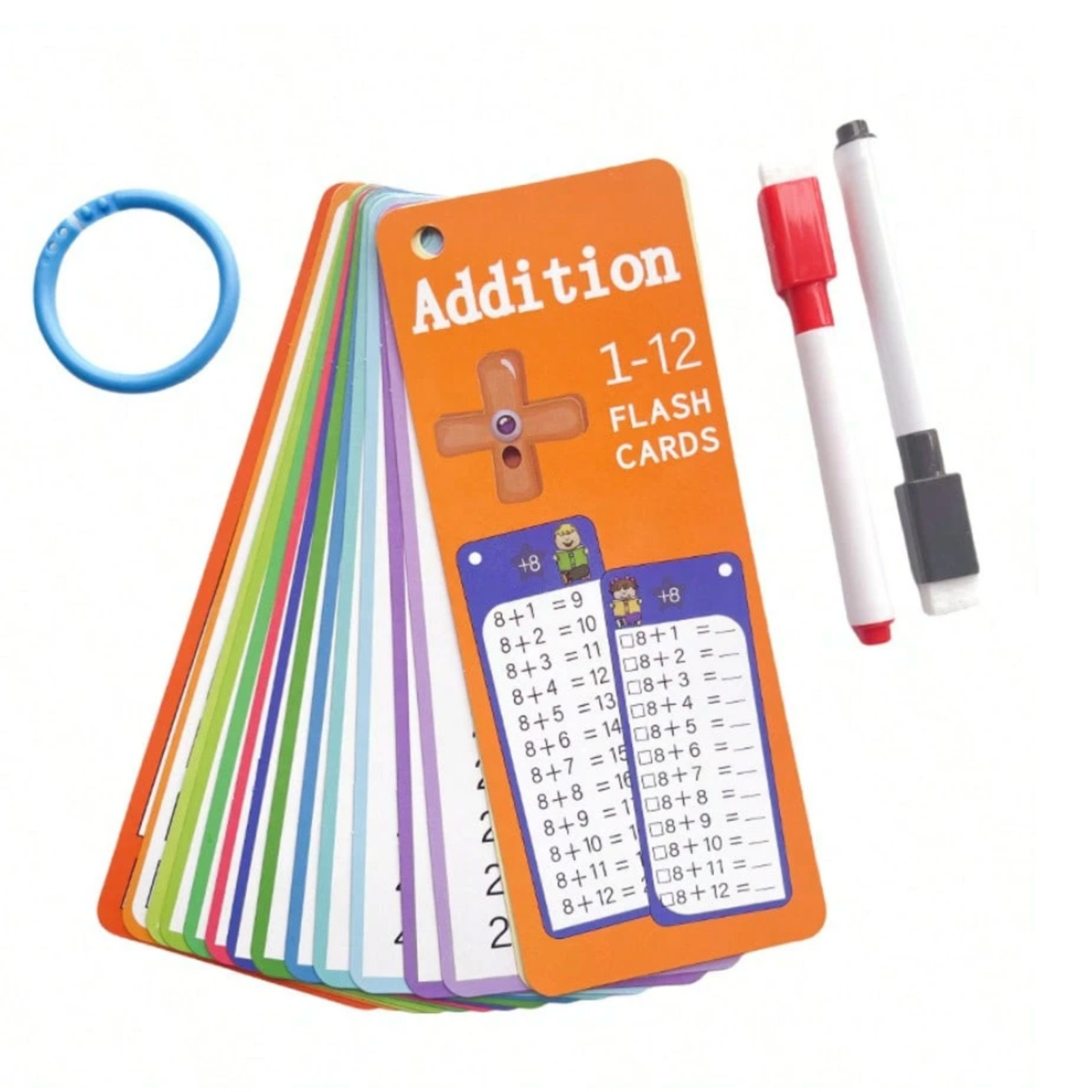 Set Of Interesting Math Game Flash Cards, Reusable Addition Cards 2 Pens