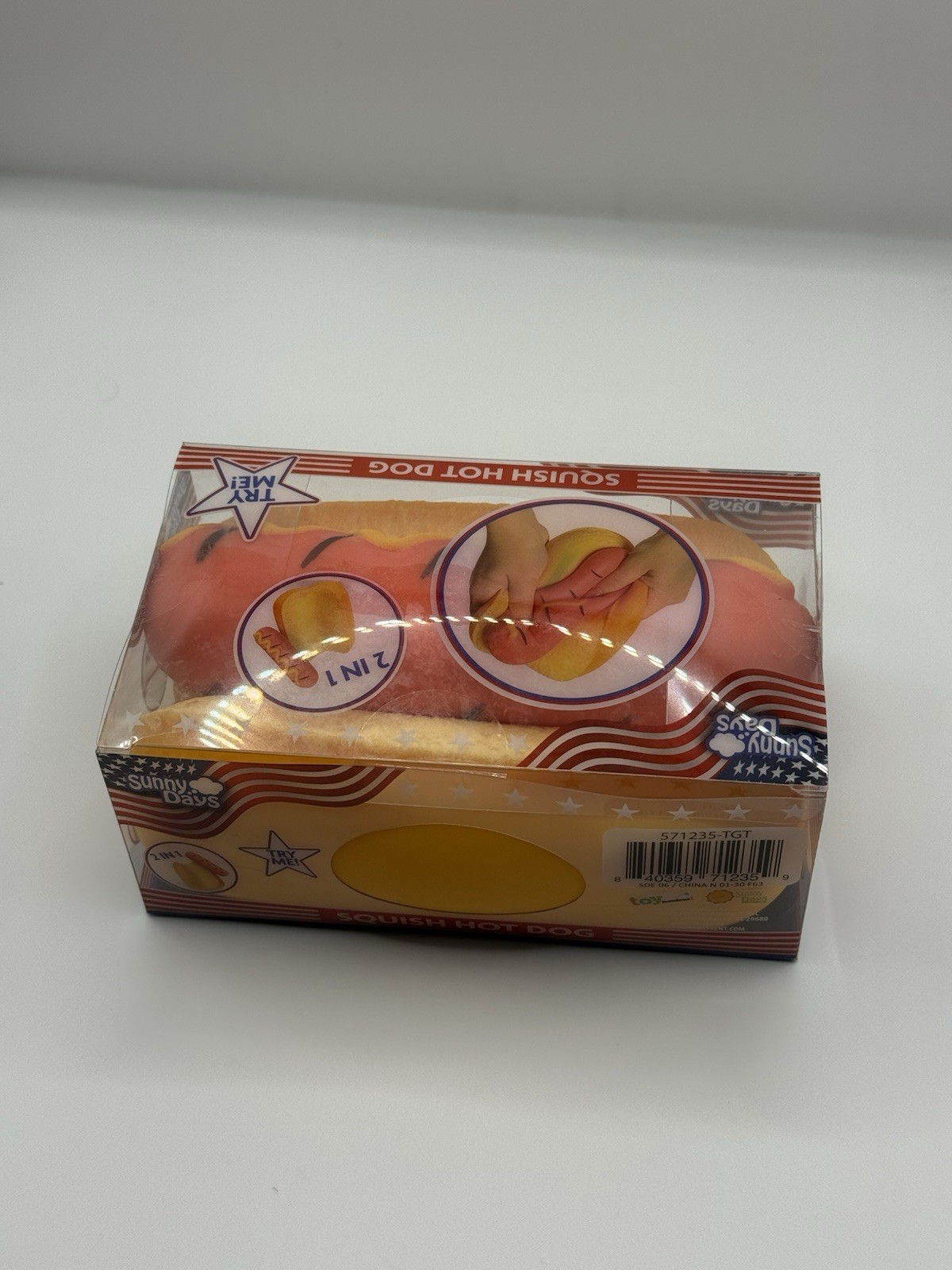 Squishy Hot Dog Squeezy Fidget Toy Sunny Days 2-in-1 Hotdog Stress Relief NEW