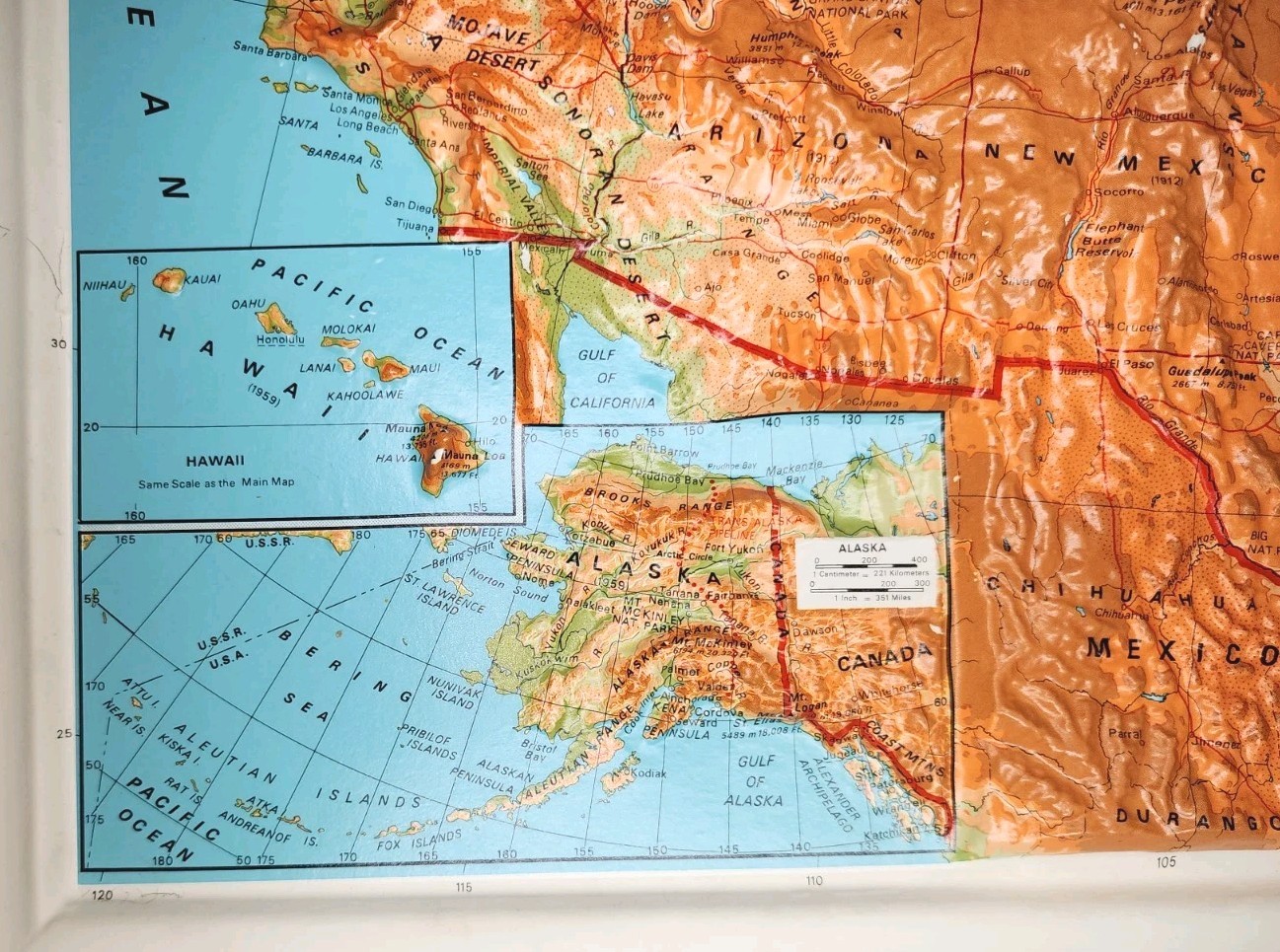 Rare Pair of Vintage A.J. Nystrom 3D Raised Relief USA & World Maps ca. 1960 NOS
